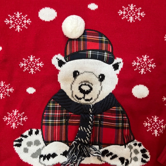 Ugly Christmas Sweater Karen Scott XXL Plus Red and White Snow flakes Tedy Bear - Picture 3 of 6